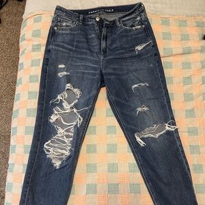 American Eagle Embroidered Ripped Mom Jeans